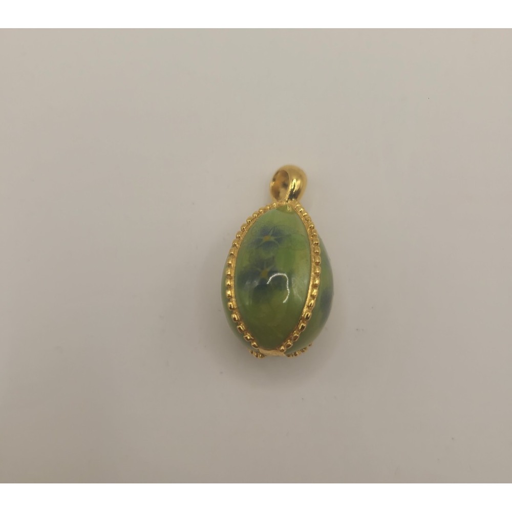 Vintage Joan Rivers Green Enamel Egg Pendant Gold Tone Floral Charm